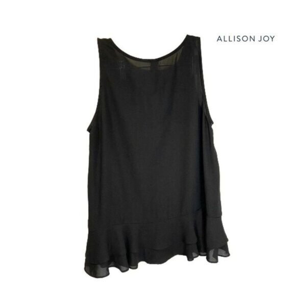 Allison Joy Women's Black Sleeveless Tie‎ Neck Ruffle Hem Blouse - Picture 2 of 6